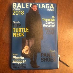 Balenciaga blue and green magazine clutch